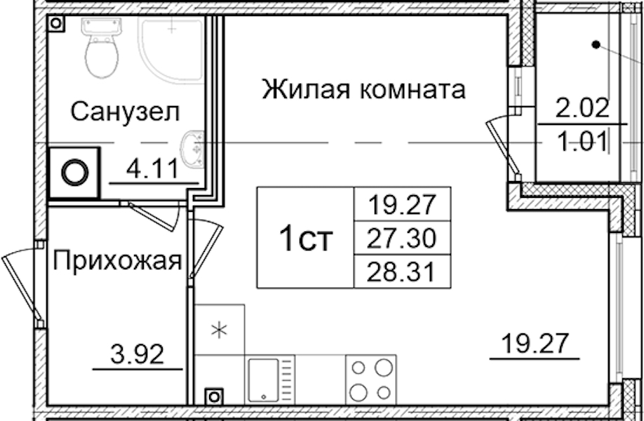 Квартира студия 28.31 м², 2/9 эт., ЖК «Квартал Заречье»